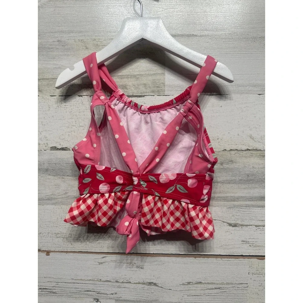 Matilda Jane Swim Tankini Top Girls 10‎ Red Cherry Gingham Ruffle GUC